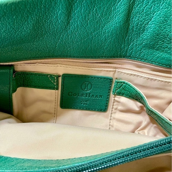 Cole Haan Leather Shoulder Bag Satchel Hobo Emerald Green - Picture 6 of 12
